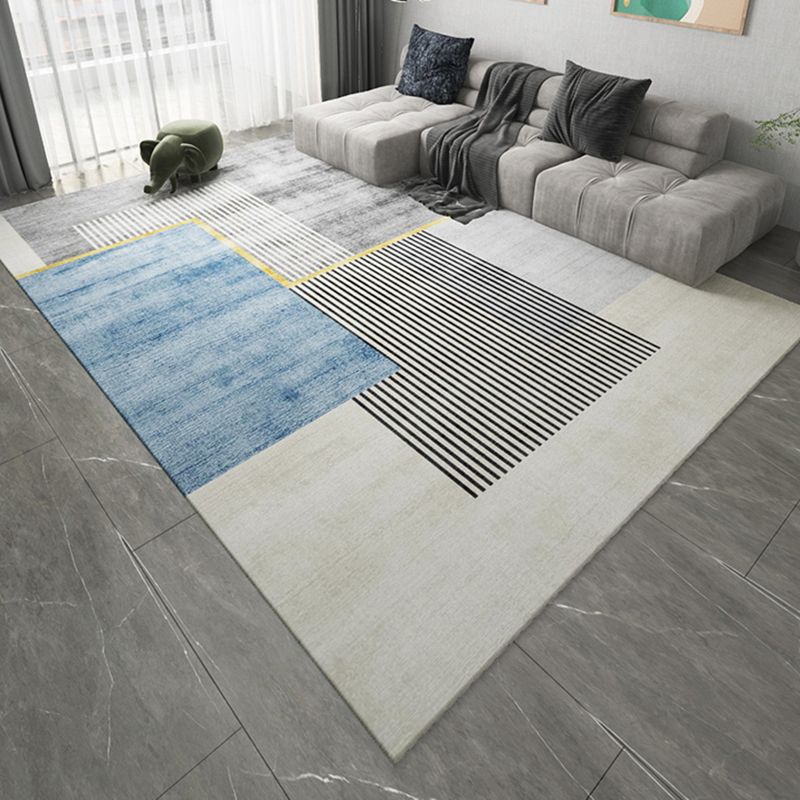 Modern Grey Area Carpet Geometric Pattern Polyester Area Rug Stain Resistant Rug for Living Room