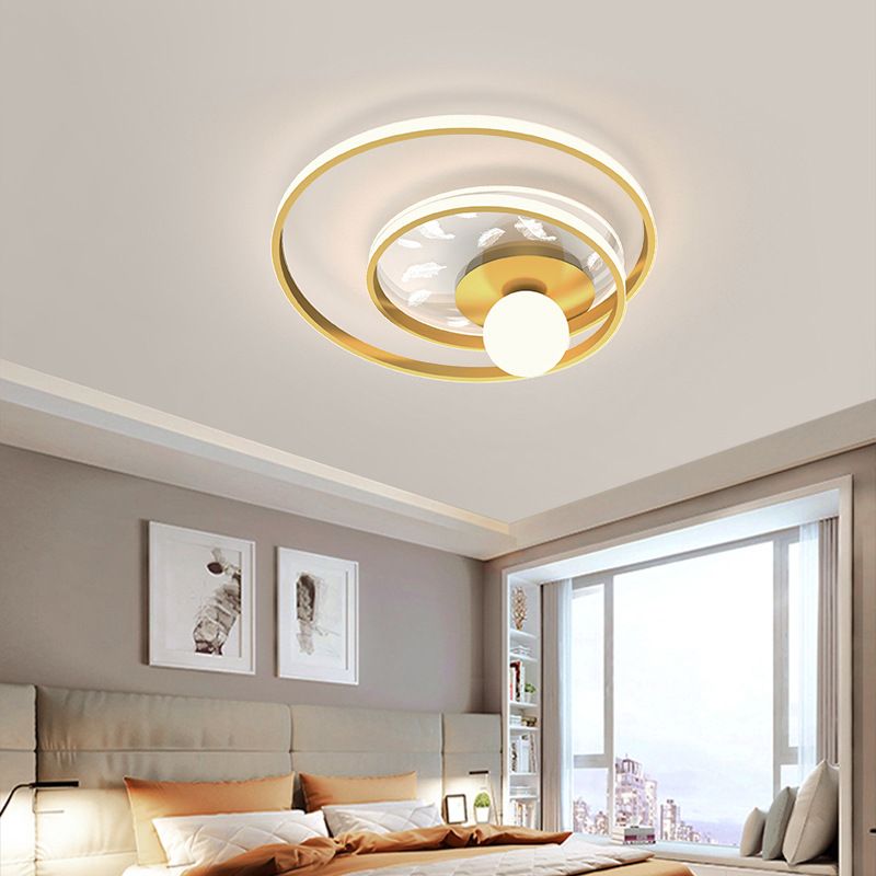 Plafonnier circulaire en métal doré, montage encastré, Style moderne, pour chambre à coucher