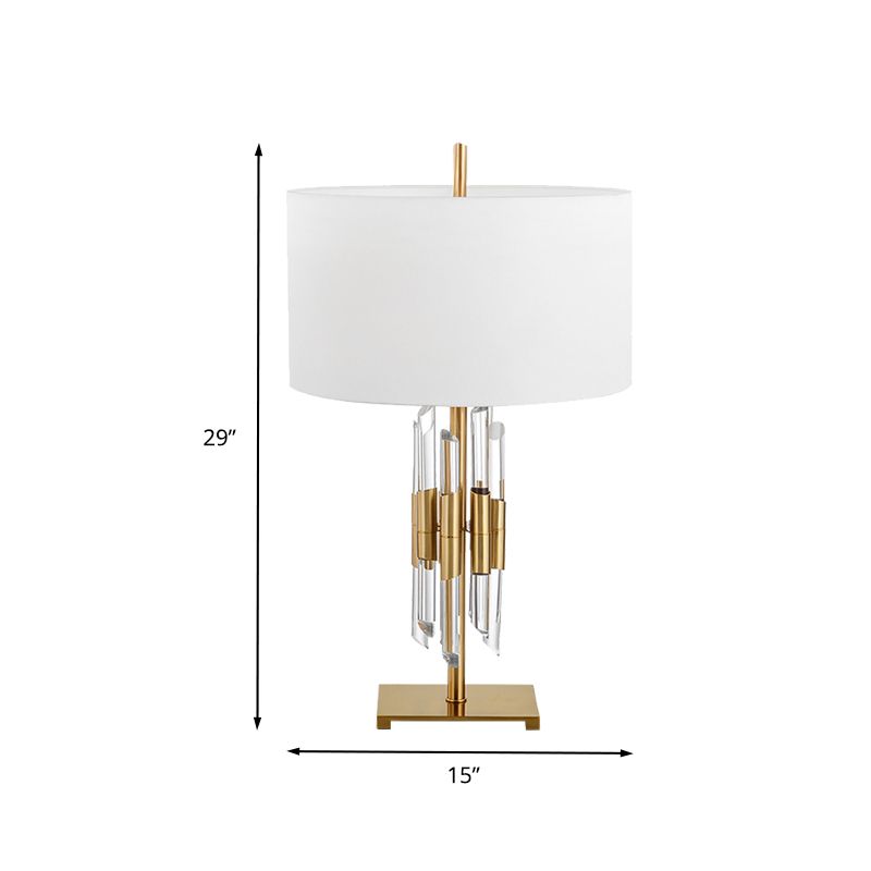 Stofcilinder bureaulamp Modern 1 kop witte tafel licht, rechthoek gouden metalen basis