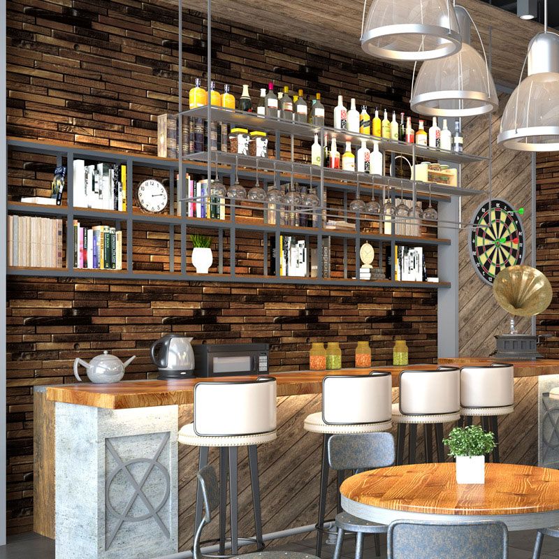 Horizontal Wooden Texture Non-Pasted Wallpaper, 57.1 sq ft.. Dark Brown