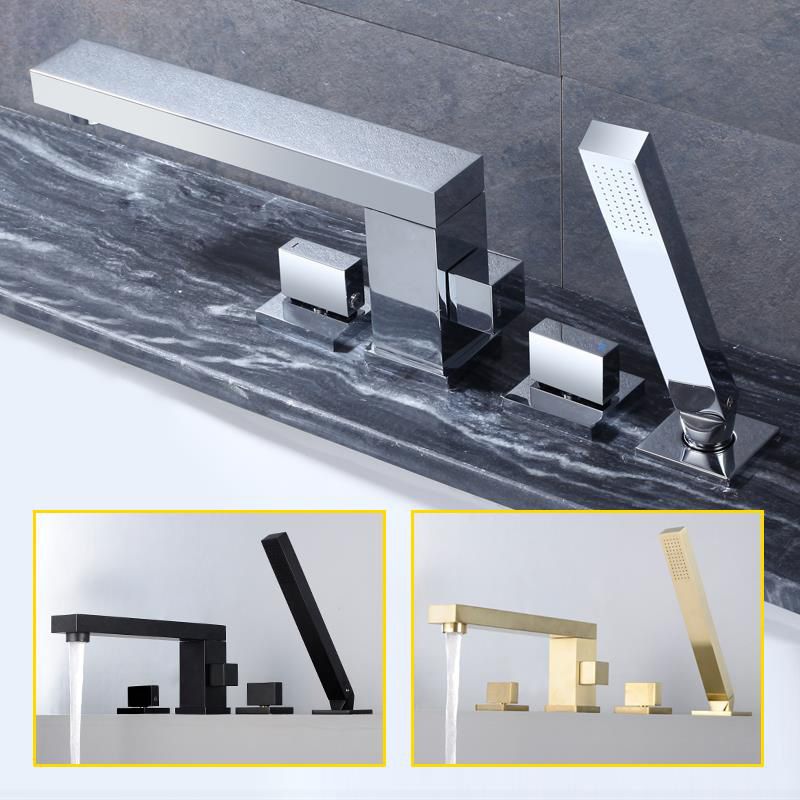 Contemporary Bath Faucet Deck Mount Plain Bathtub Faucet with Knob Handles