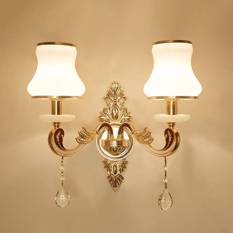 Lámpara de montaje de pared del brazo del brazo del oro del oro Simple Light Metallic Wall Light con acento de cristal