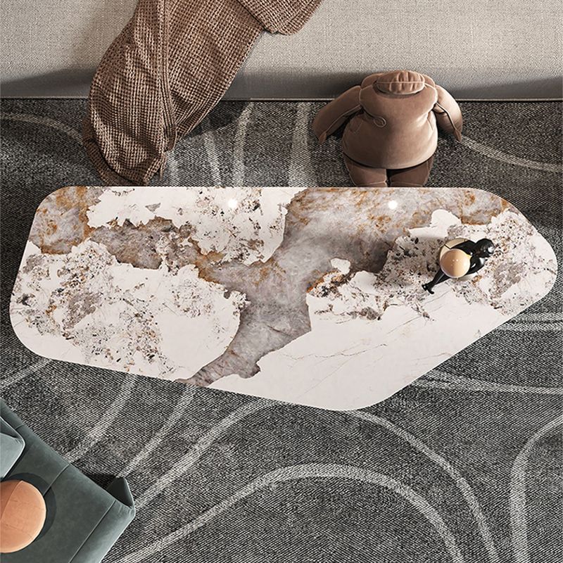 Free Form with 2 Legs Coffee Table Modern Slate Cocktail Table in White/Gold