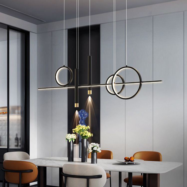 Black New Modern Island Chandelier Linear Aluminum Chandelier Lighting Fixture for Dining Room