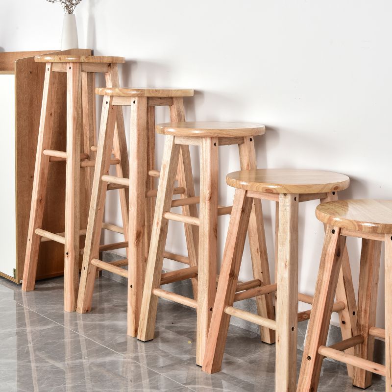 Modern Armless Backless Counter Stool Oak Wood Kitchen Bar Stool with Seat and Pedal
