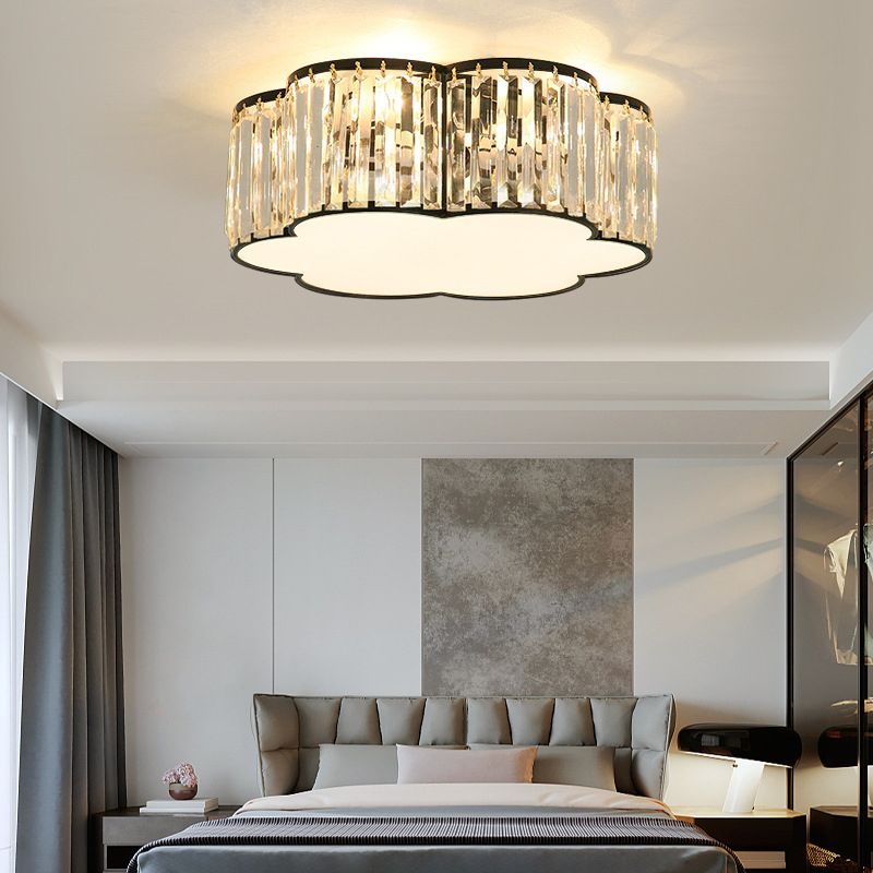 Plafoniera a LED in cristallo Floriated in stile moderno di lusso, montaggio ad incasso in ferro battuto per camera da letto