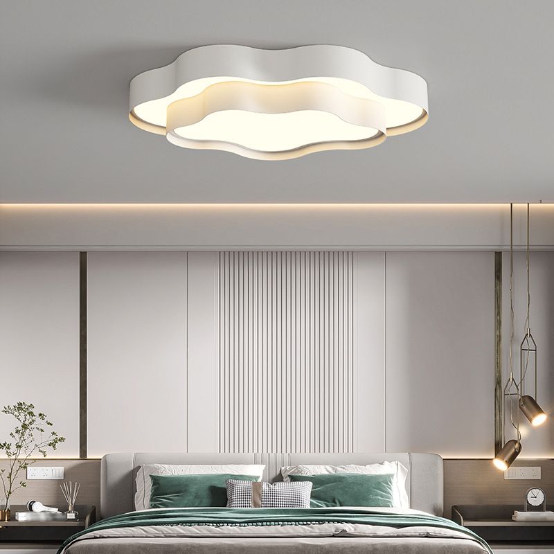 Minimalism Flush Mount White Ceiling Light Fixture with Metal for Living Room