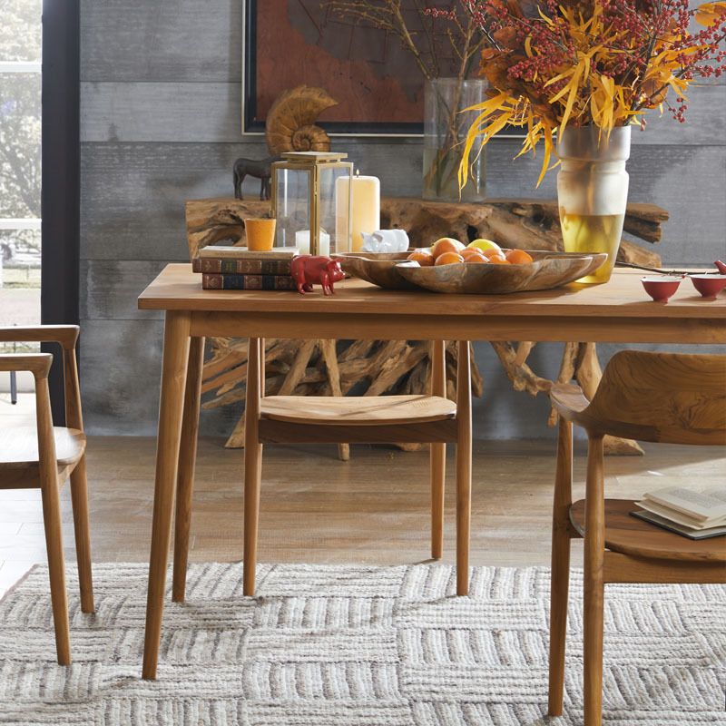 Rectangle 4 Legs Dining Table Natural Finish Legs Modern Fixed Dinner Table