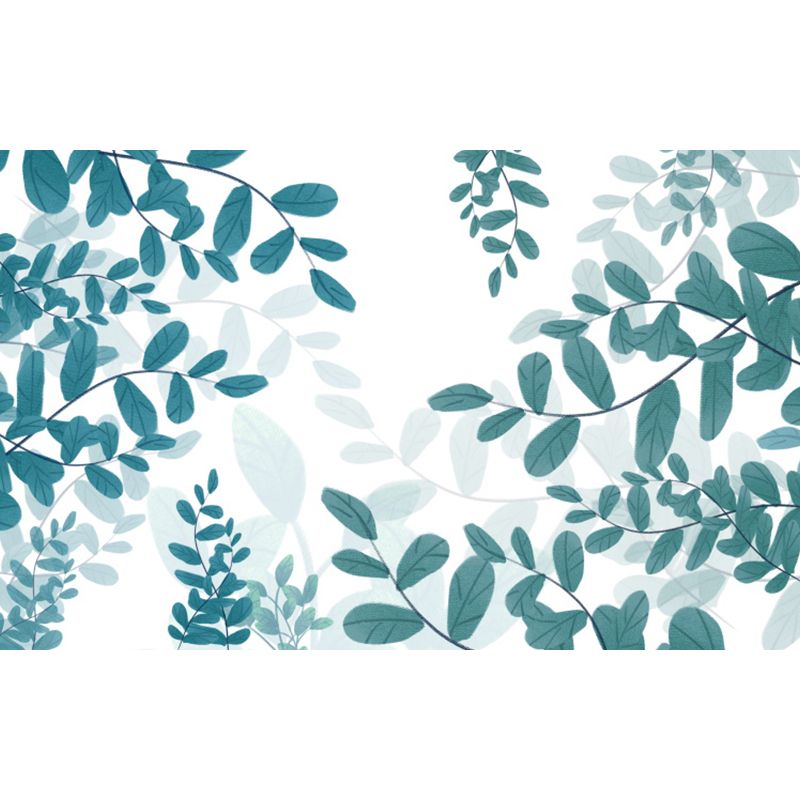 Tropical Leaves Pattern Wall Mural Non-Woven Stain Resistant White Wall Art for Bedroom