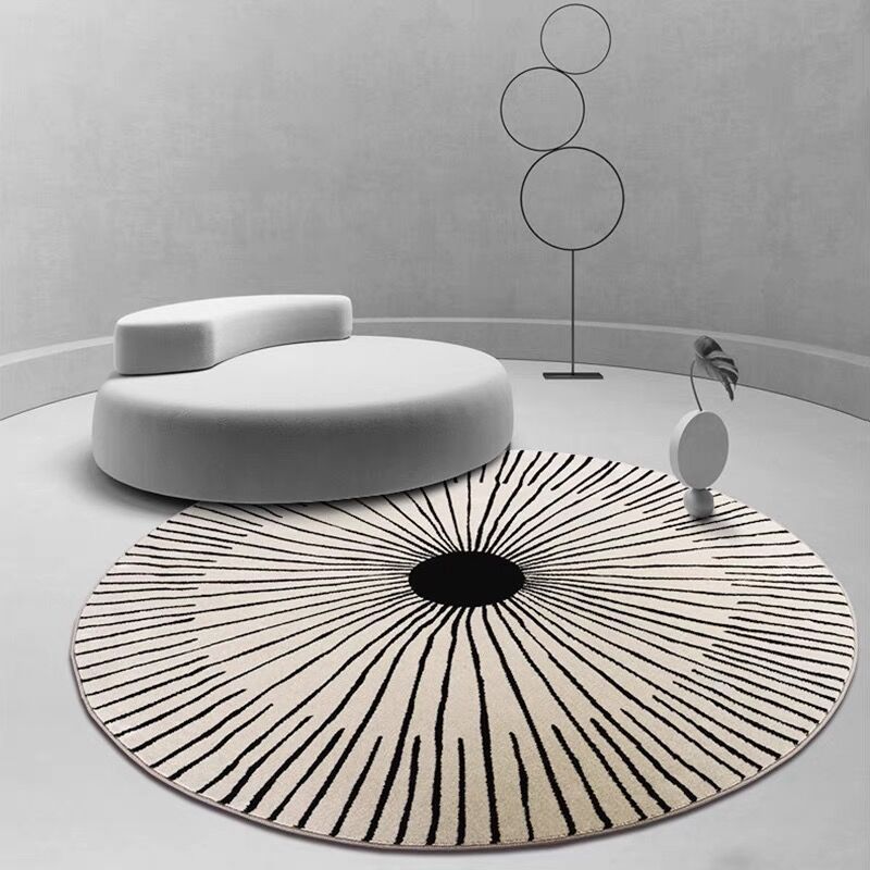 Round Area Rug Carpet Leisure Striped Pattern Carpet Polyester Non-Slip Carpet for Home Decor