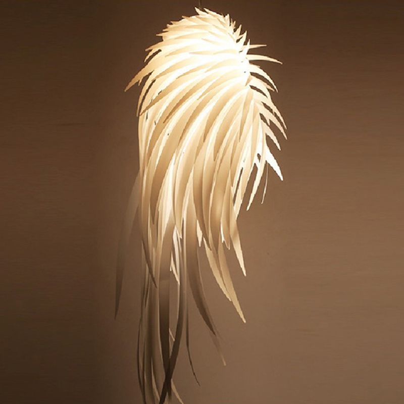 Angel Wing Feather Pendant Lighting Minimalist Plastic White Hanging Lamp for Living Room