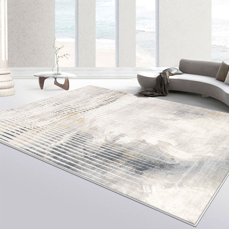 Dark Grey Industrial Rug Polyester Striped Area Rug Washable Rug for Drawing Room