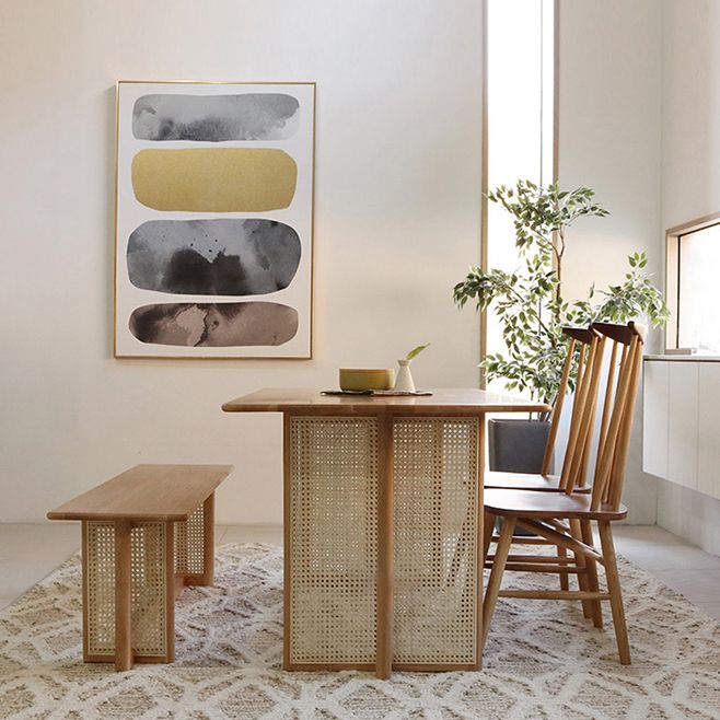 Rectangle Wooden Table Modern Red Oak Table in Nature with Double Pedestal