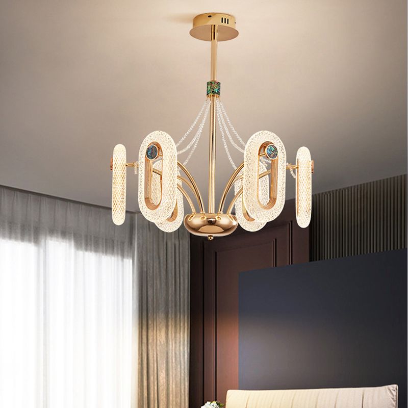 Postmodern LED Chandelier Oval Shape Suspension Lamp with Crystal Beads