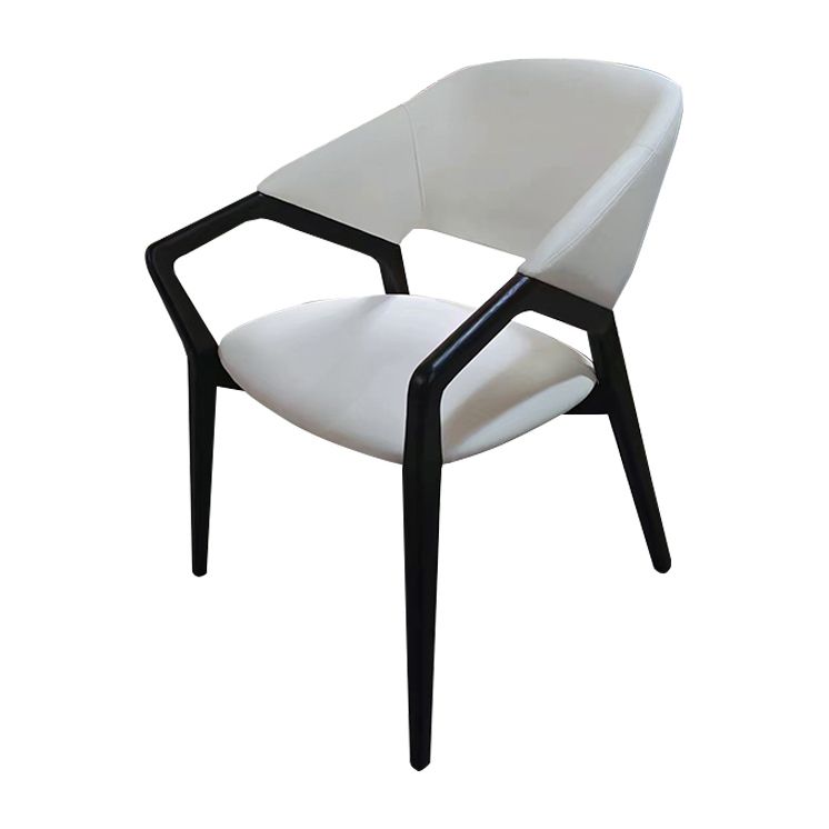 Modern Style Leather Open Back Wooden Frame Home Dining Arm Chair
