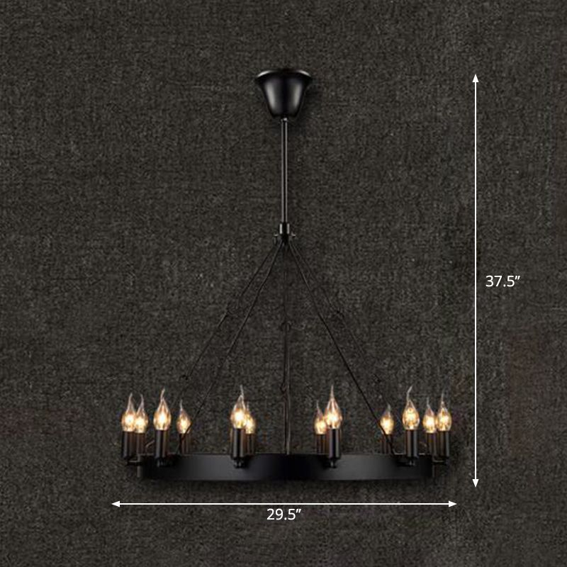 12/18 Lights Circle Chandelier Industrial Black Iron Hanging Lamp Kit with Bare Bulb Design