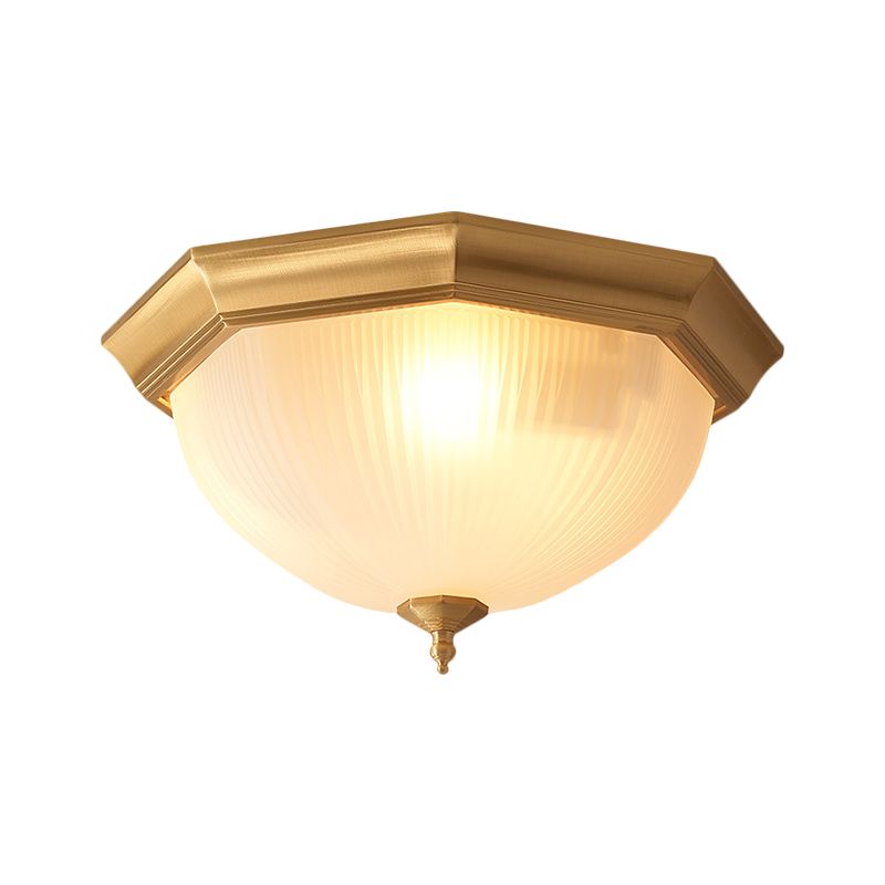 Ridged Dome Bedroom Ceiling Flush Cottage Cream Glass 12.5"/15" Wide 2/3-Head Brass Flush Mount Fixture