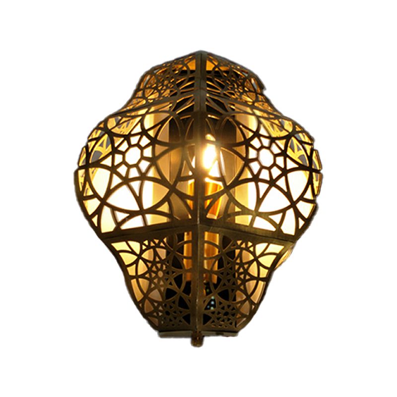 Brass Hollow-Out Sconce Light Arab Metallic 1 Bulb Corner Wall Mount Lamp Fixture