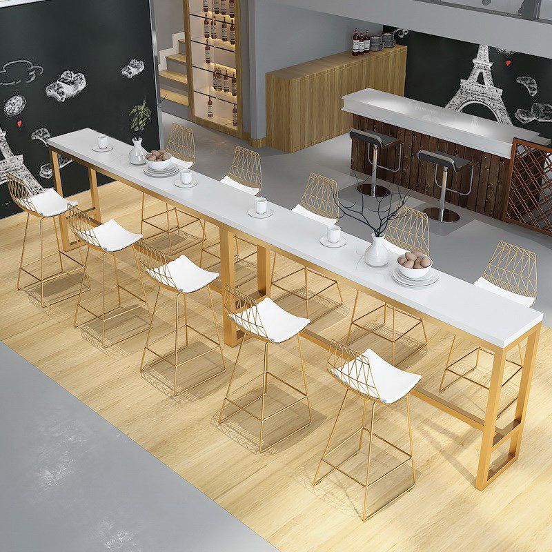 Glam 1/4/7 Pieces Bar Table Set Rectangle Pine Wood Counter Table with High Stools