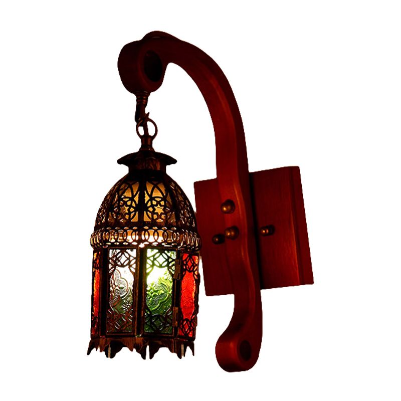 Metallic Copper Wall Light Fixture Lantern 1 Head Antiqued Wall Sconce Lamp for Bedroom