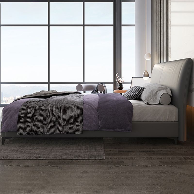 Wood and Upholstered Standard Bed Contemporary Panel Bed with Upholstered Headboard