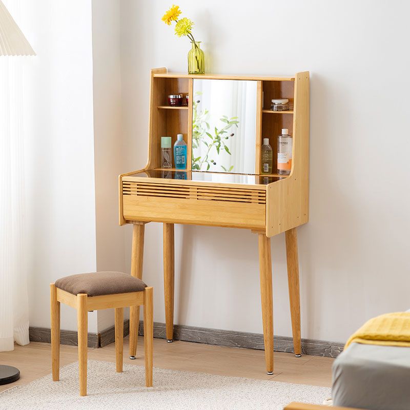 Modern Drawer Dressing Table Solid Wood Dresser Mirrored Vanity in Brone