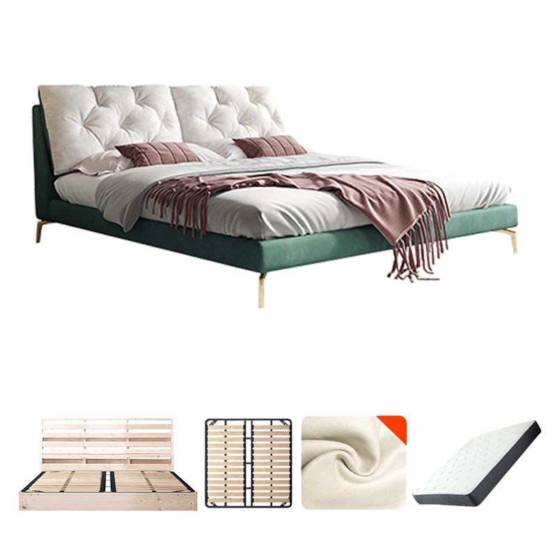 Luxurious Tufted Upholstered Bed Frame King and Queen Size Panel Bed in Dark Green