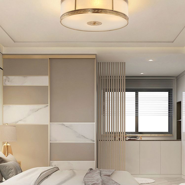 Lampe encastrée en verre blanc tambour, nouveau plafonnier d'intérieur en laiton chinois