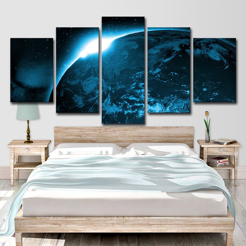 Cosmos the Earth Canvas Art Multi-Piece Sci-Fi Dining Room Wall Decor in Dark Blue