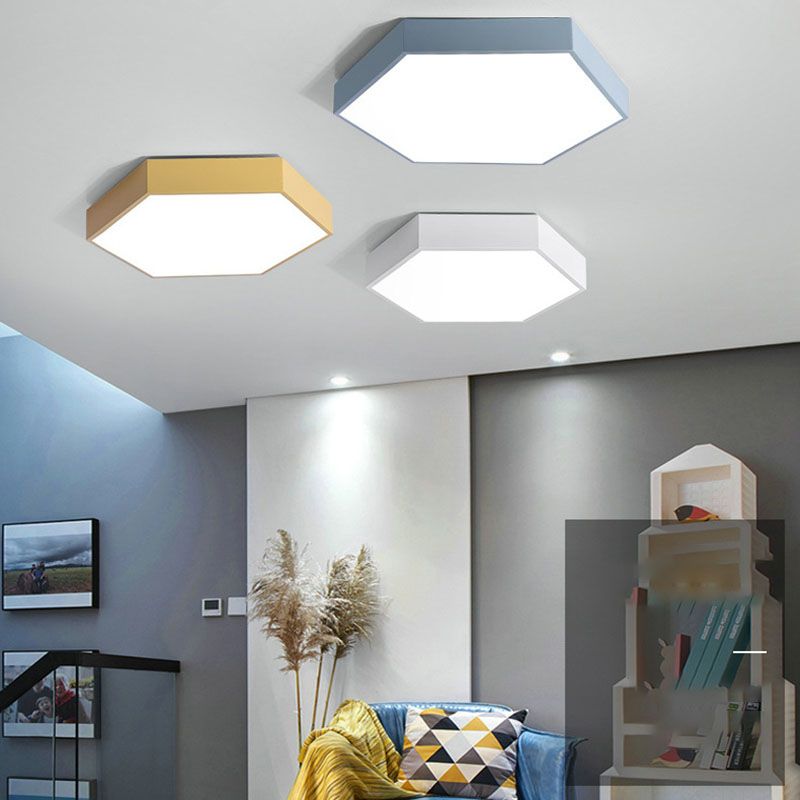 Plafonnier LED en forme d'hexagone moderne en fer macaron, 1 lumière, encastré pour chambre à coucher