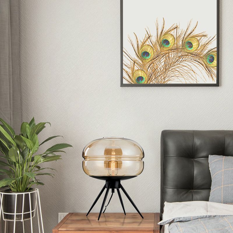 Black Drum Indoor Table Lamp in Modern Creative Style Wrought Iron Table Light with Glass Shade