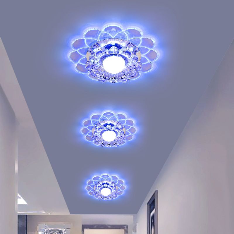 Contemporary Floral Flush Ceiling Light Crystal Entryway LED Flush Mount Lighting in Clear