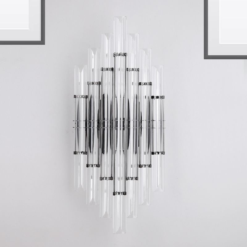 Modernist Style Tubular Wall Lighting Clear Crystal 2 Lights Living Room Wall Light Fixture in Chrome