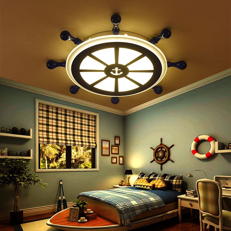 American Ceiling Light Mediterrane Stil Kinder Zimmer Kreativ Schiff Ruder Persönlichkeit Cartoon Boy Schlafzimmer Lampe