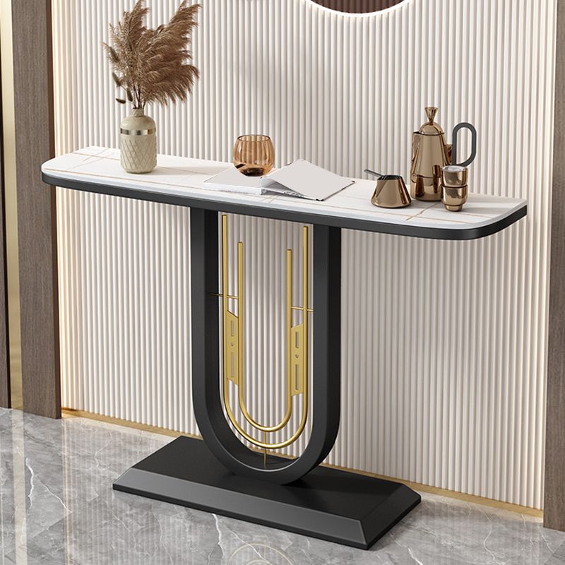 Black Pedestal Table Modern Half Moon Accent Tablel for Hall