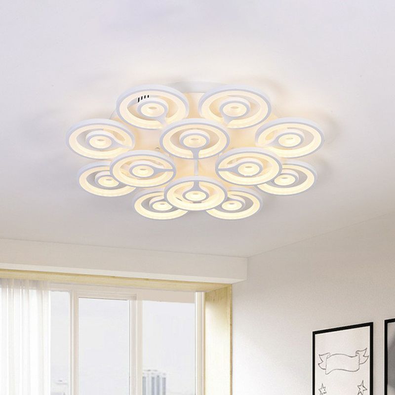 Floral LED Semi Flush Lighting Modern Style Acrylic Living Room Ceiling Mounted Light Fixture in White