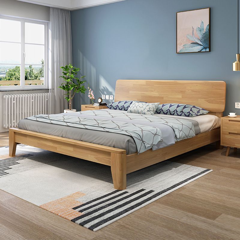 Scandinavian Pine Wood Panel Rectangular with Headboard Bed Frame