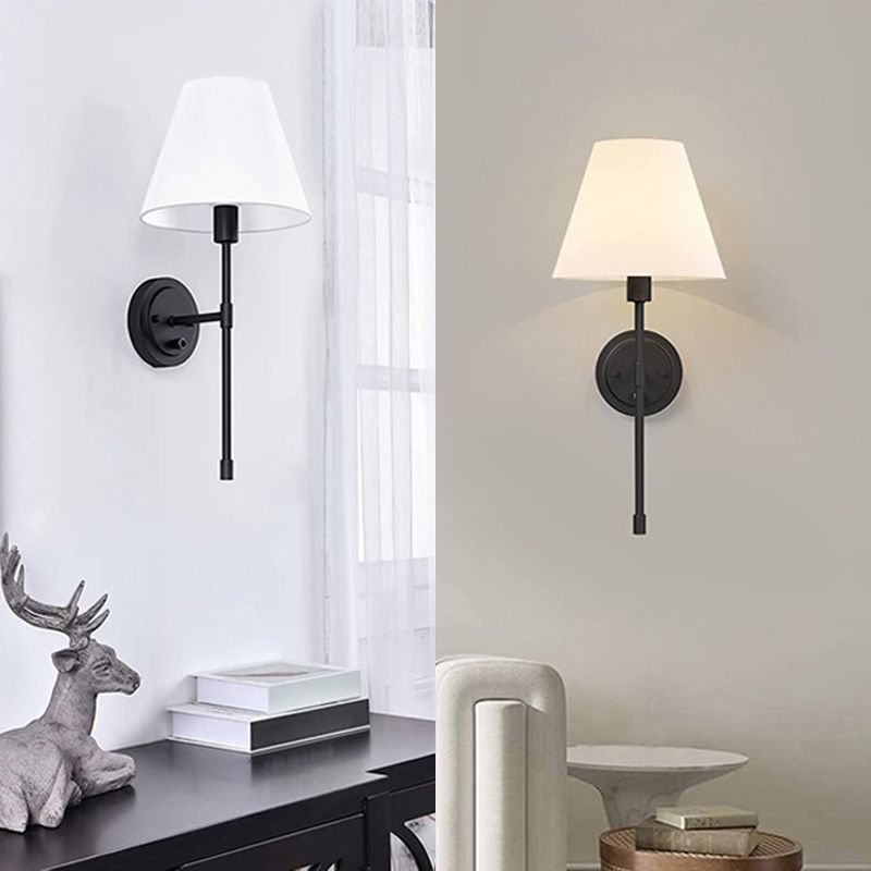 Contemporary Bath Sconce 1 - Light Iron & Fabric Bathroom Vanity Lighting in Black