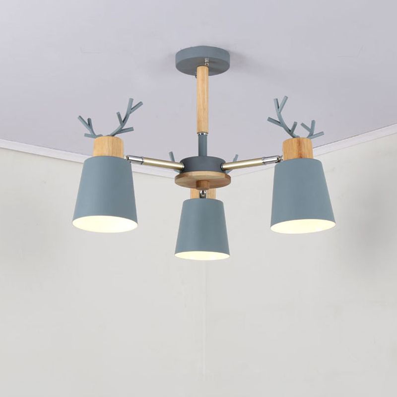 Nordic 6 Bulbs Antler Semi Flush Mount Cone Ceiling Light Fixture with Metal Shade