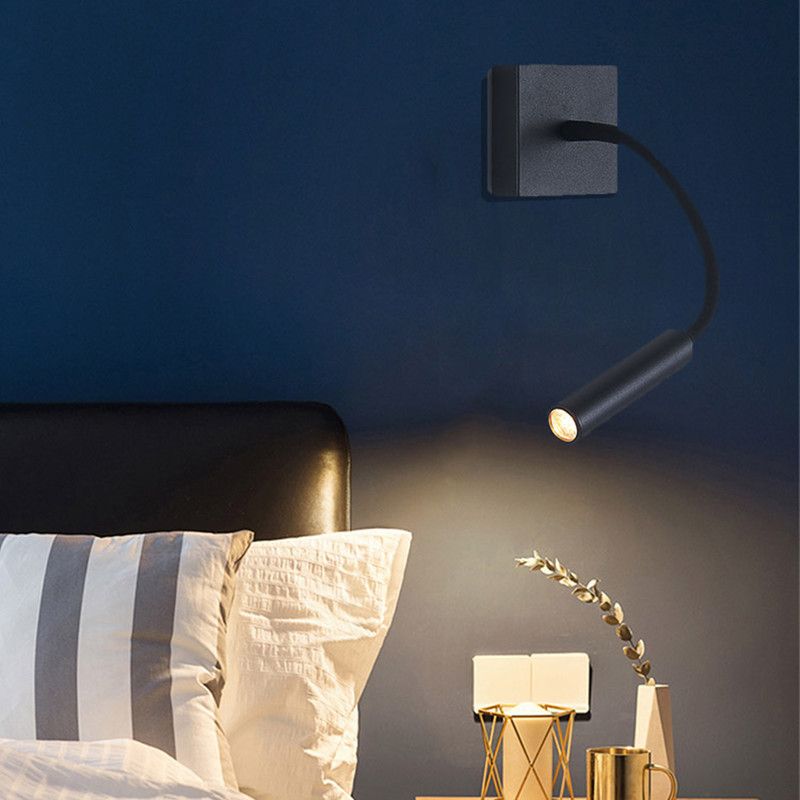 Modern Black Wall Light Square Hose 3" Wide Reading Wall Sconce for Bedroom
