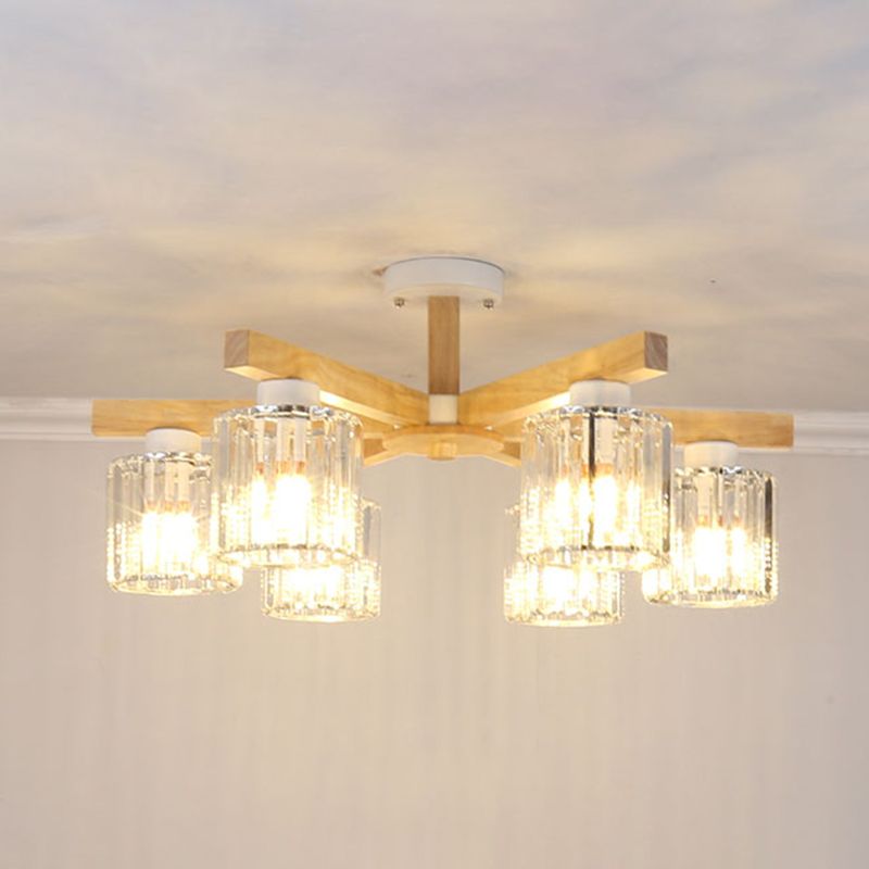 Modern Flush Light Fixtures Crystal Cylinder Flush Mount Lamp in Brown