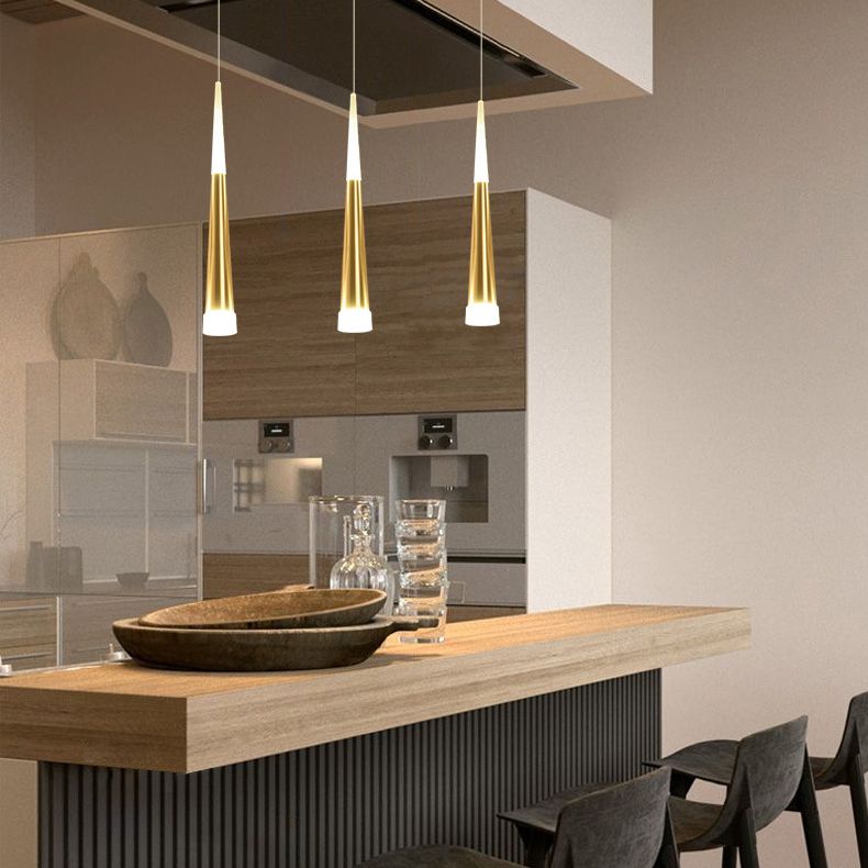 Lámpara colgante de led cónico dorado de aluminio + acrílico simplicidad moderna luz colgante para dormitorio