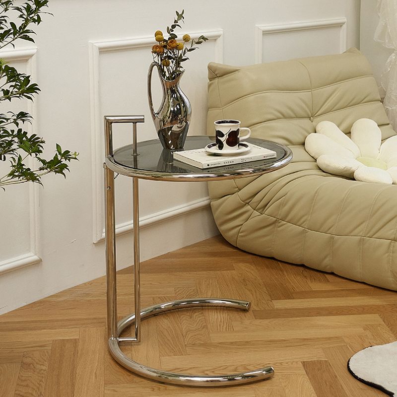 Round Metallic C Side Table Contemporary Glass Top Round Side End Table