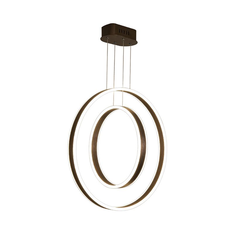 Donkere koffie Dual Hoop hanglamp Minimalistisch LED -aluminium Down Lighting in warm/wit licht