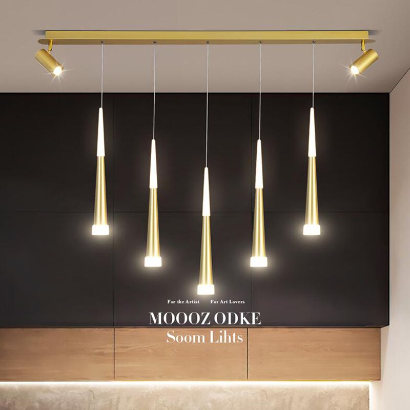 Diseño de Doble Doble Gold Luz Led Island Simplicidad contemporánea Cono Hanging Light para comedor