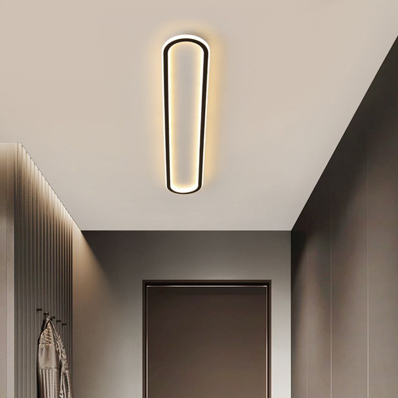 Lámpara de techo Led oblonga acrílica, montaje empotrado, minimalismo, acabado negro, montaje empotrado para pasillo
