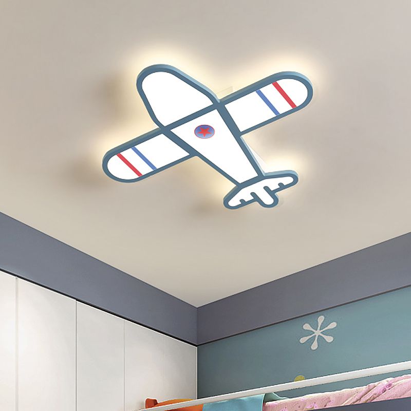 Plane Shaped Flushmount Light Cartoon Acrylic LED Bedroom Flush Mounted Lamp in White/Blue