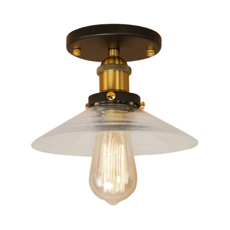 Soucoupe en verre givré, éclairage semi-affleurant, luminaire de cuisine vintage à 1 ampoule, noir/laiton/cuivre