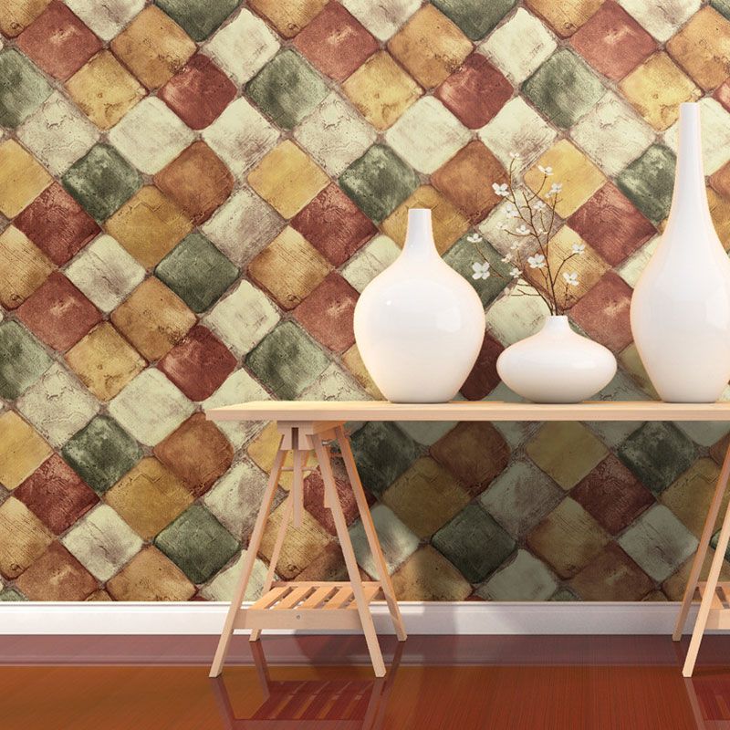 Vintage 3D Tile Wallpaper 17.5" x 19.5' Harlequin Pattern Peel and Stick Wall Decor in Yellow and Blue