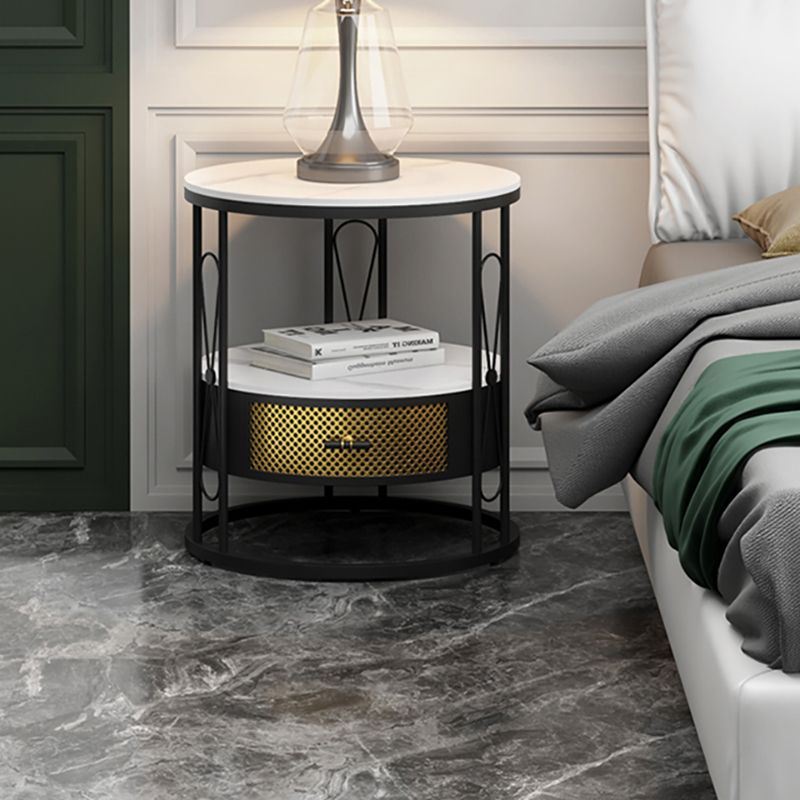 Modernistic Metal Frame 1-Drawer Round Living Room Side Table